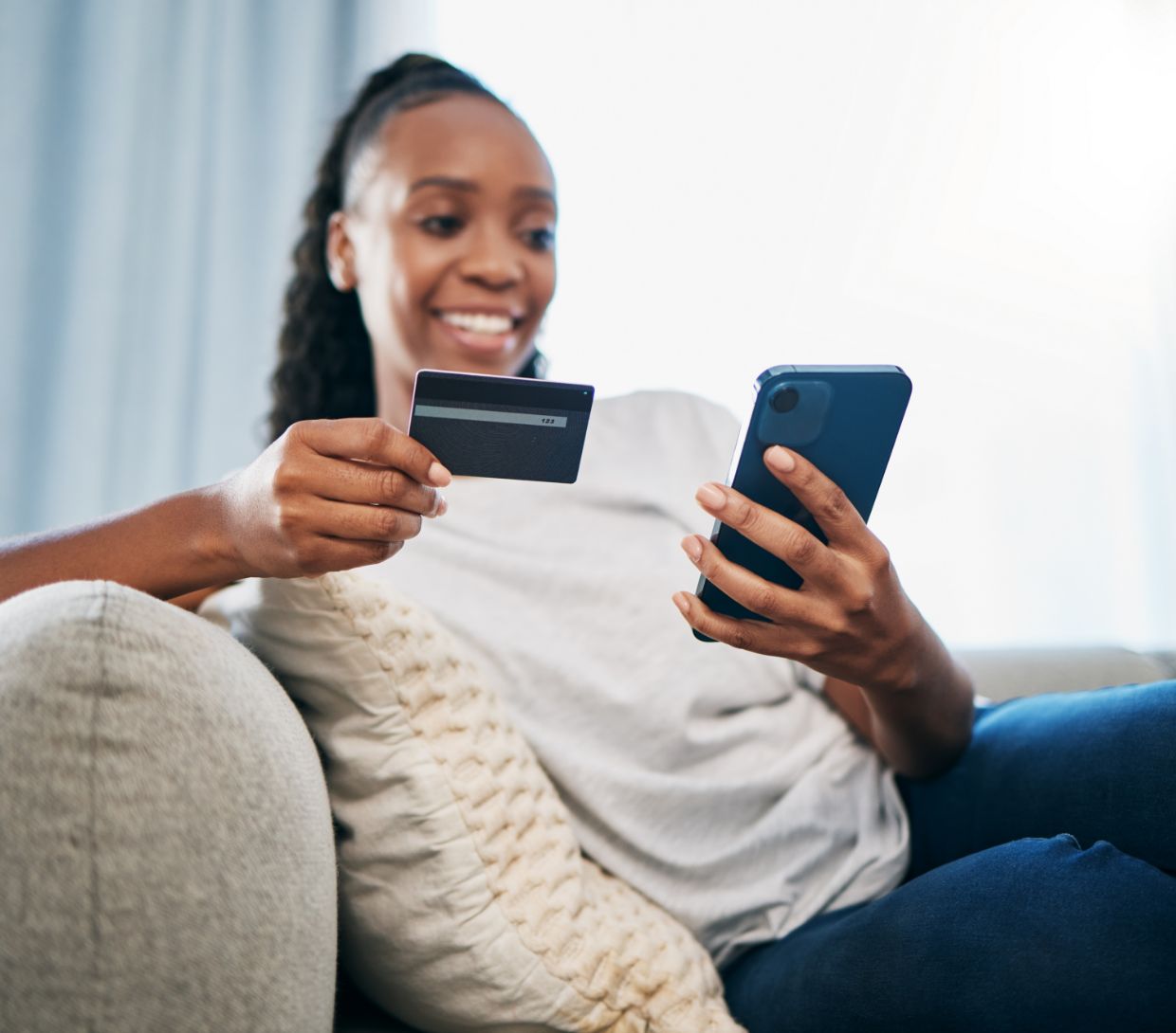 Woman using the credit app