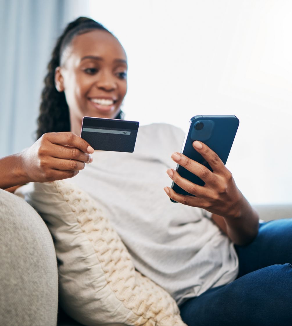 Woman using the credit app